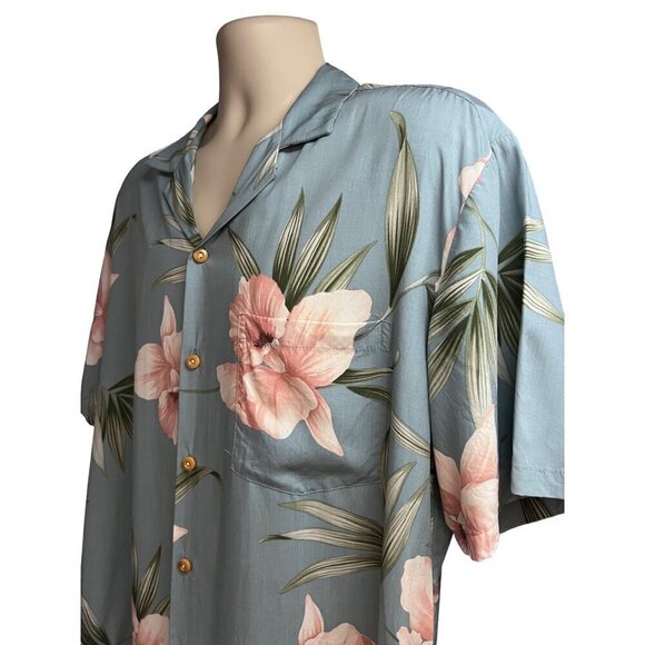 Vintage Paradise Found Blue Floral Hawaiian Button Up Shirt Large Pocket USA - Picture 5 of 6